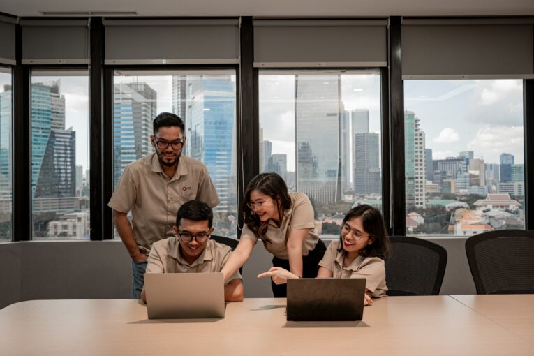 Entrepreneurs collaborating on a project